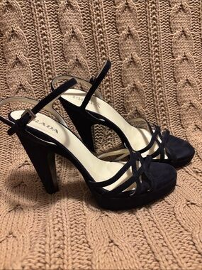 Prada Black Suede Strappy High Heel Sandals